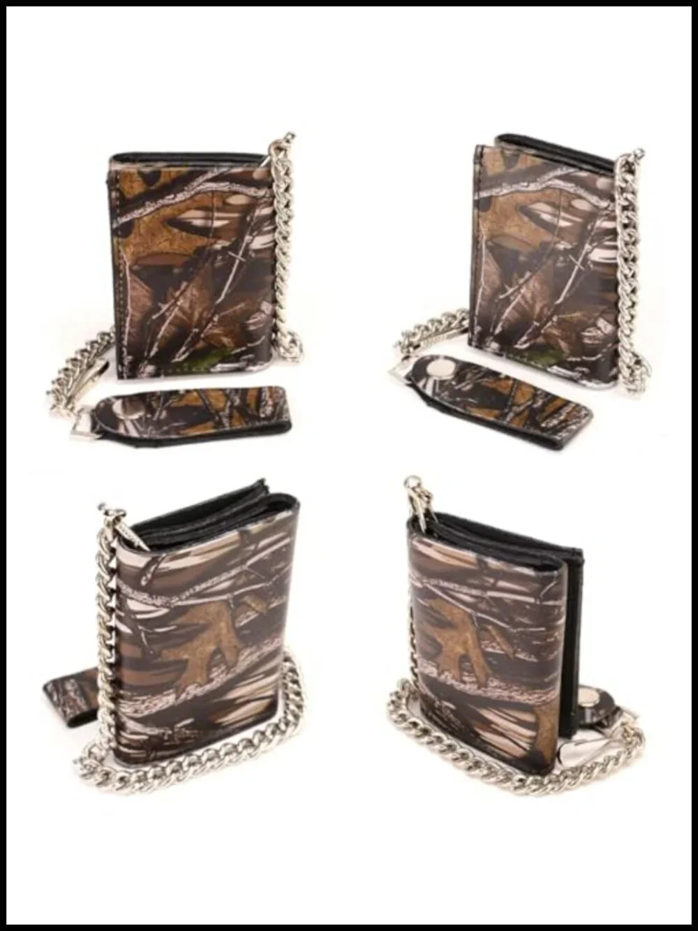 Men's Tri-Fold Leather Biker Wallet with Anti-Theft Chain